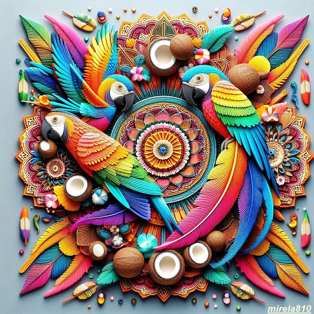Mandala with parrots puzzle online from photo