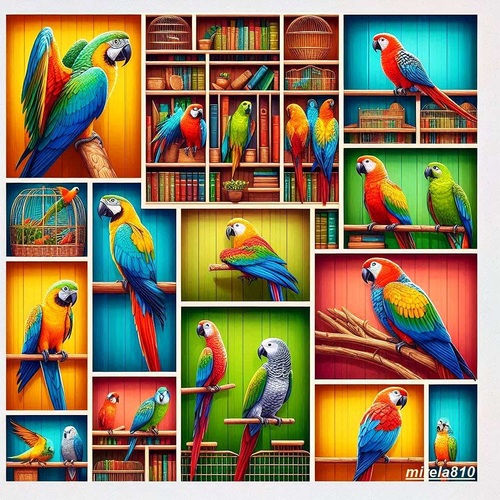 Colorful parrots online puzzle