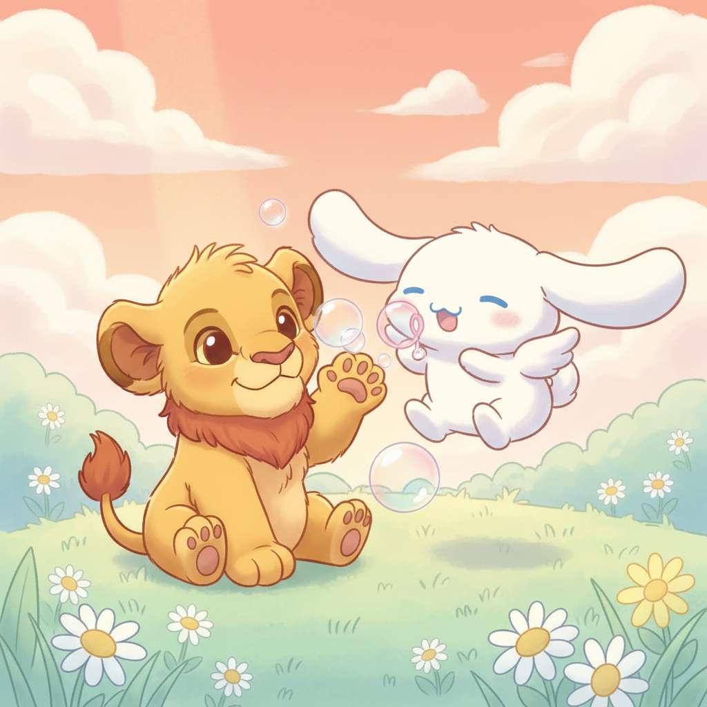 Baby Mufasa A Cinnamoroll Bubble Time online puzzle