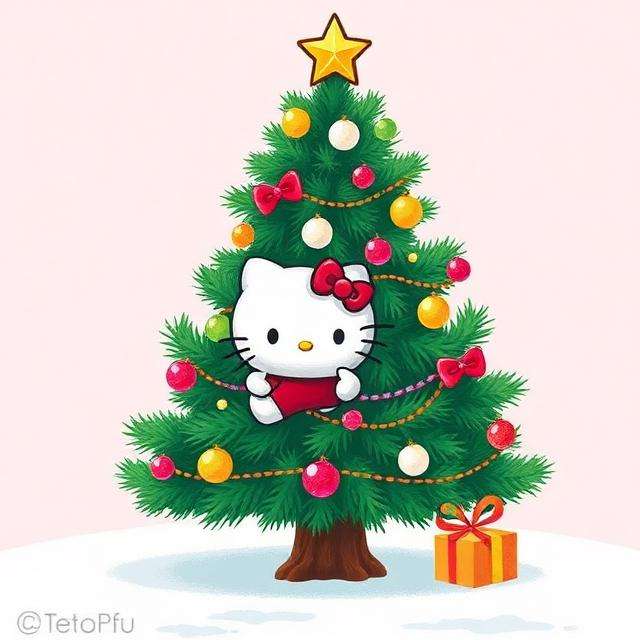 Roztomilý Hello Kitty Na Vánoční Stromeček online puzzle