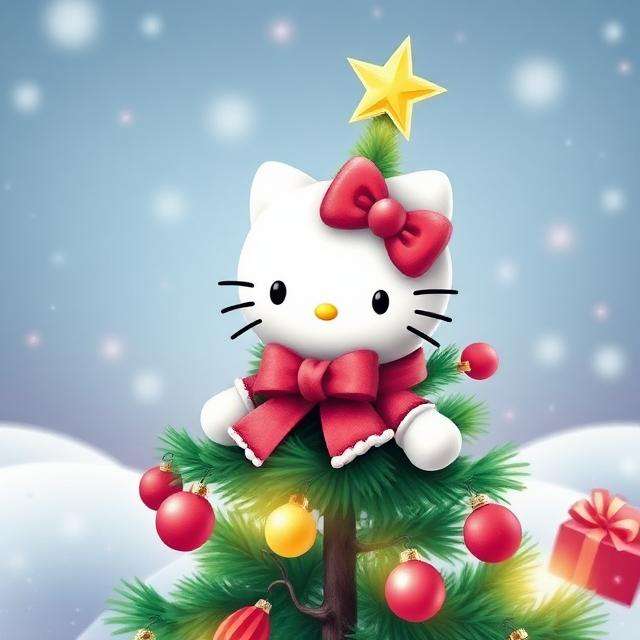 Hello Kitty Sedí Na Vánočním Stromku puzzle online z fotografie