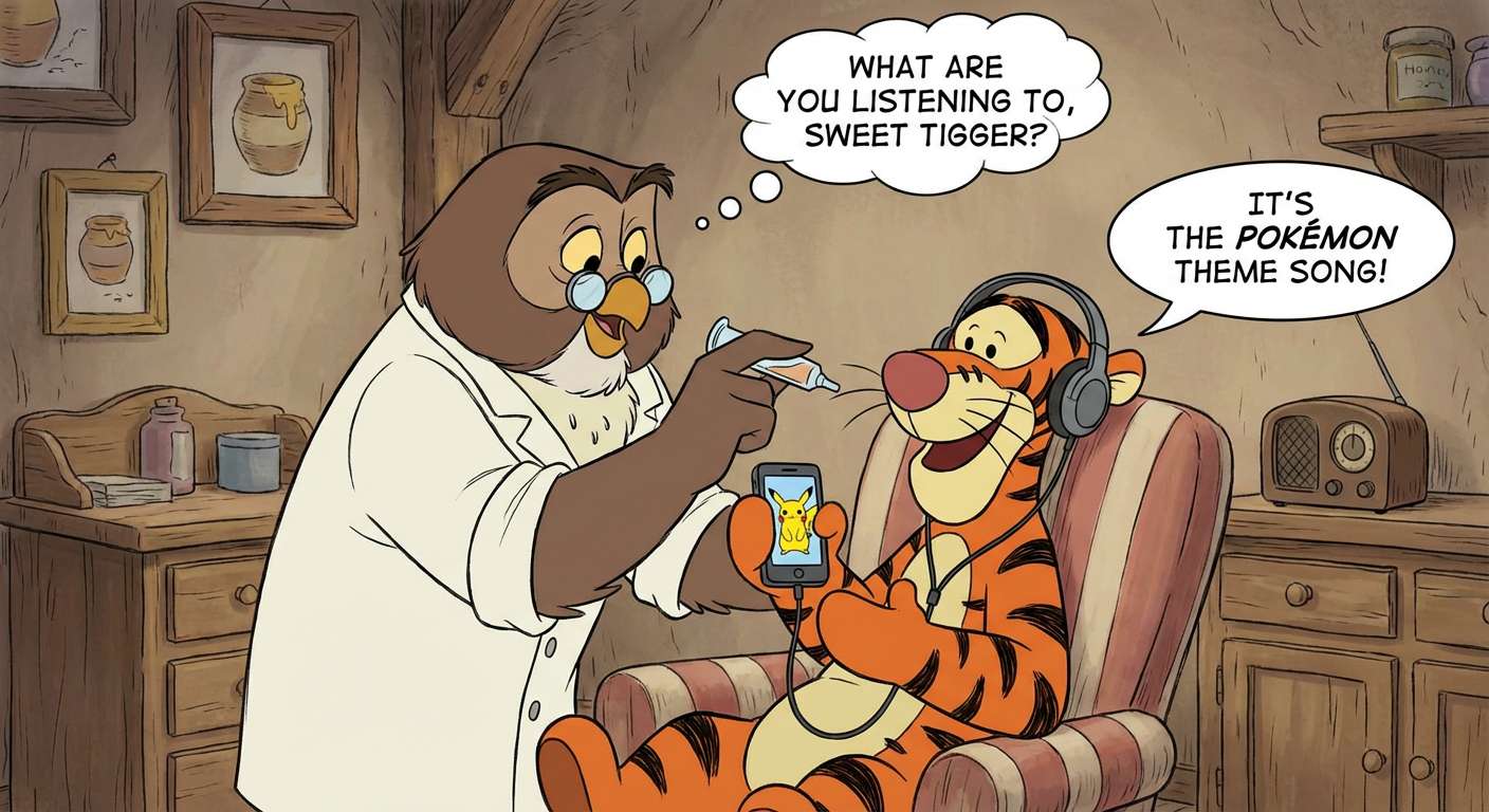 Tigger lyssnar på temalåten Pokémon pussel online från foto