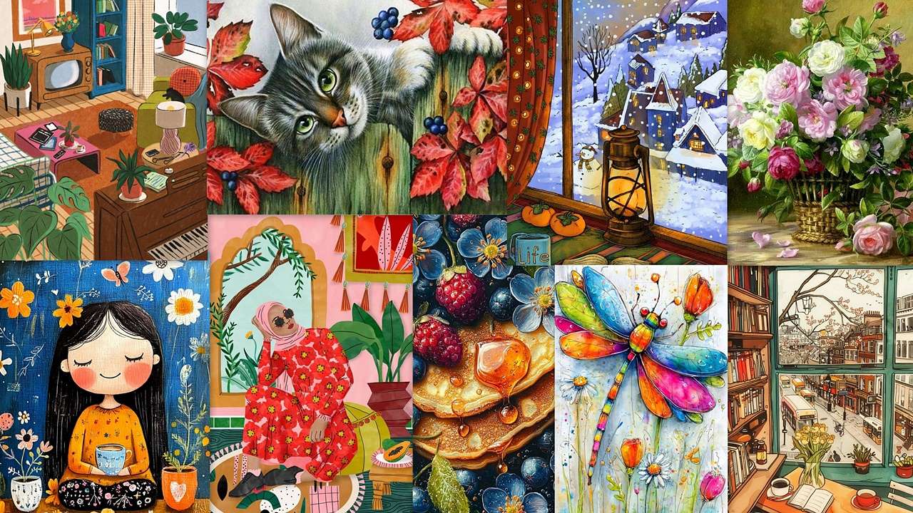 Collage of images puzzle online from photo