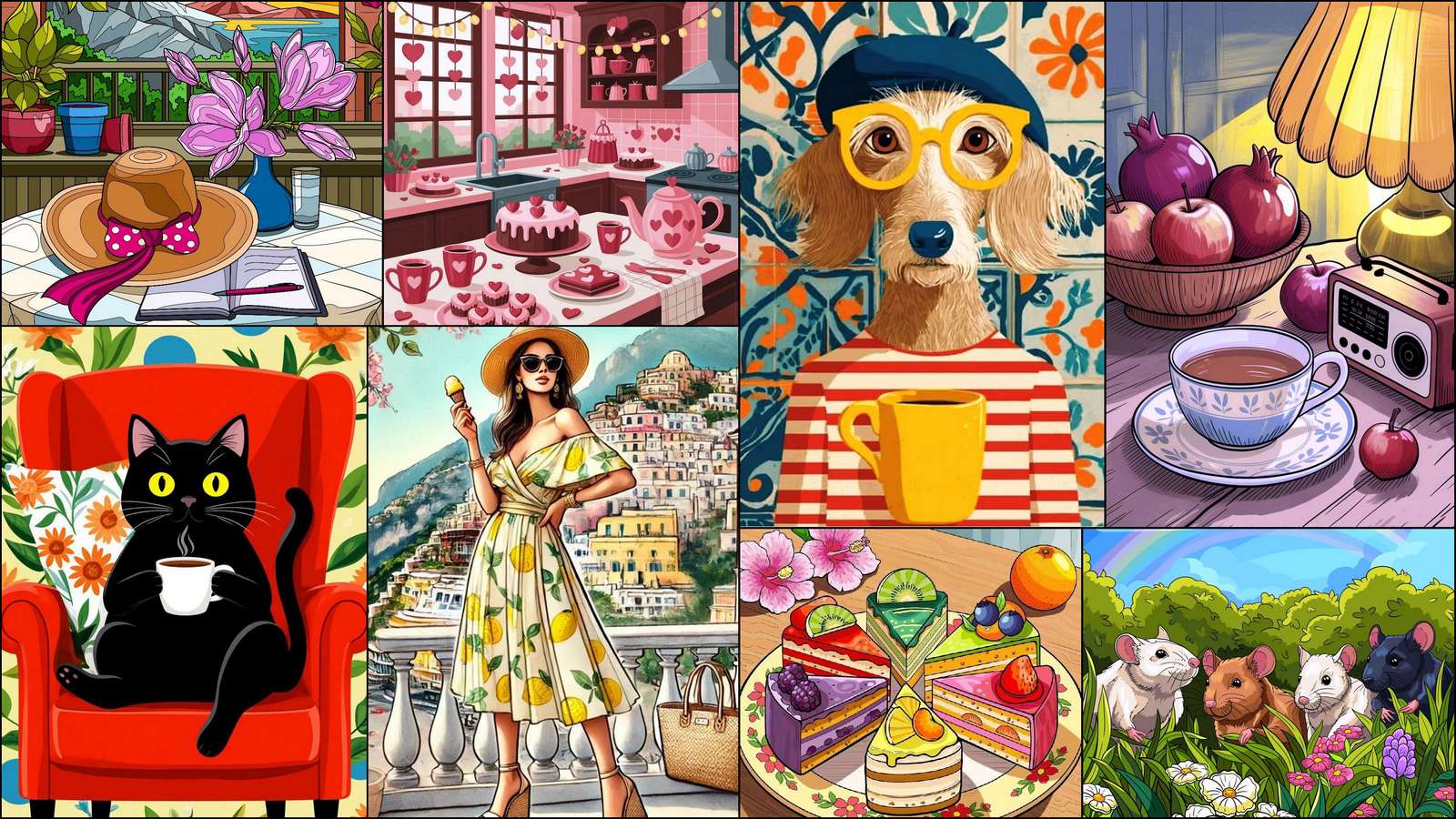 Cat, dog and mice online puzzle