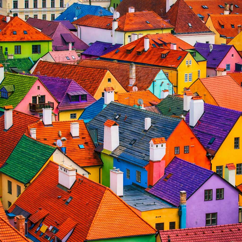 Barevné střechy evropských domů online puzzle