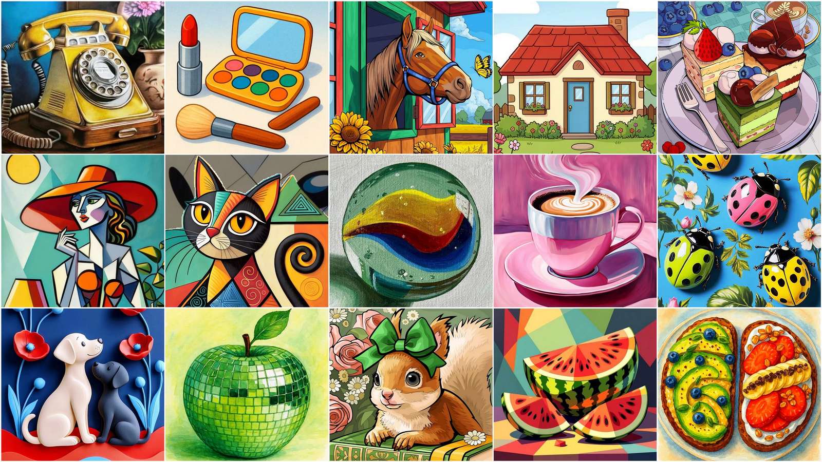 A horse, a cat and two dogs puzzle online from photo