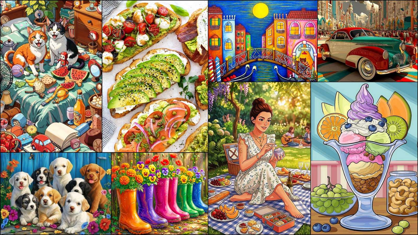 Dos gatos y ocho perros puzzle online a partir de foto