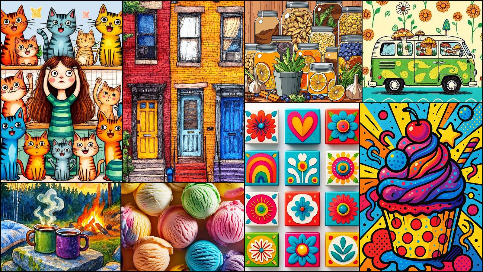 Dívka a kočky online puzzle