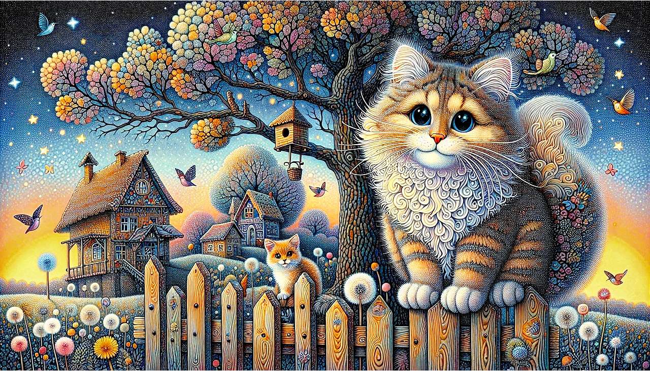 Pisica pe gardul de gradina puzzle online